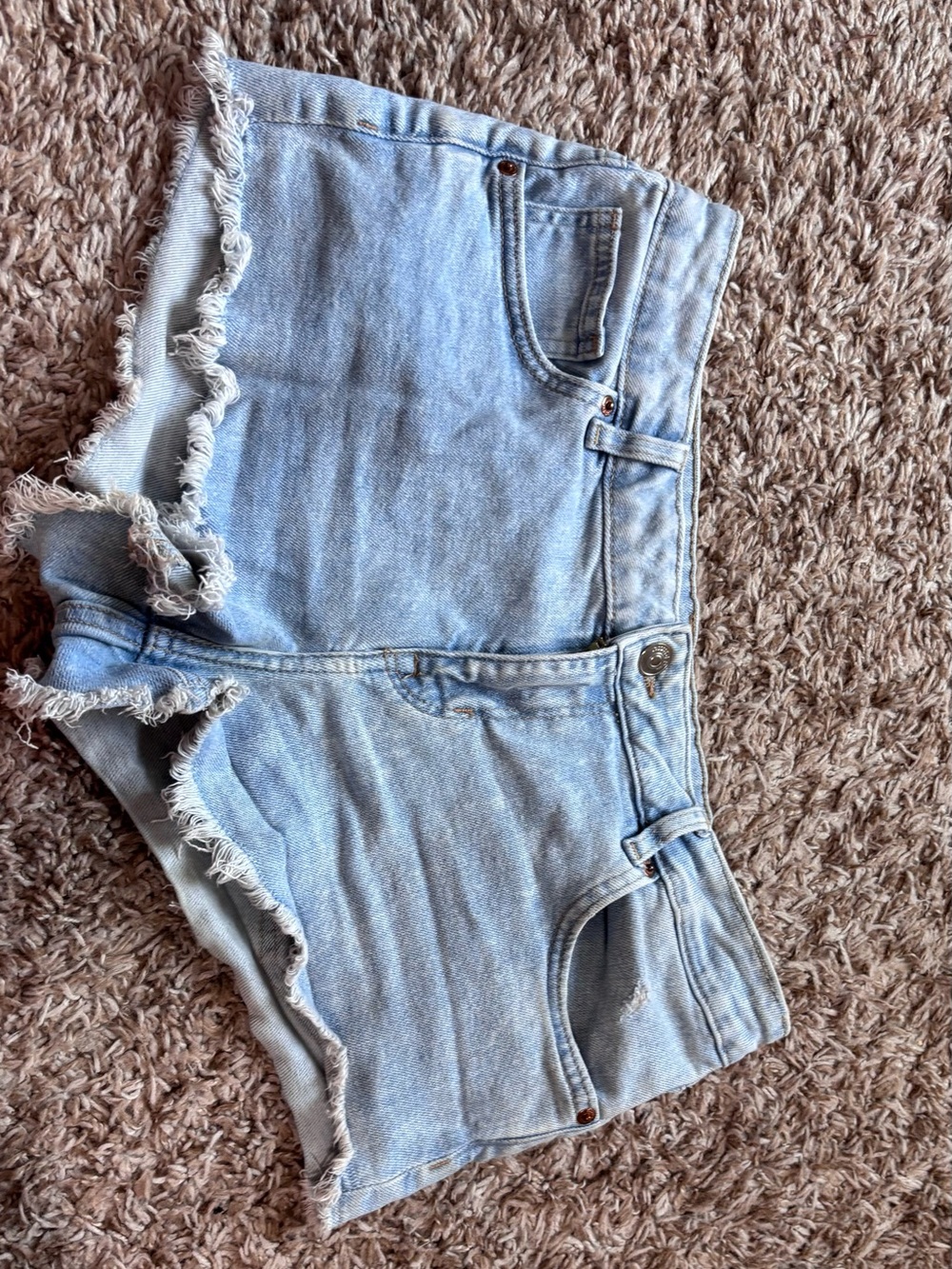 Divided Light Blue Denim Frayed Hem Shorts